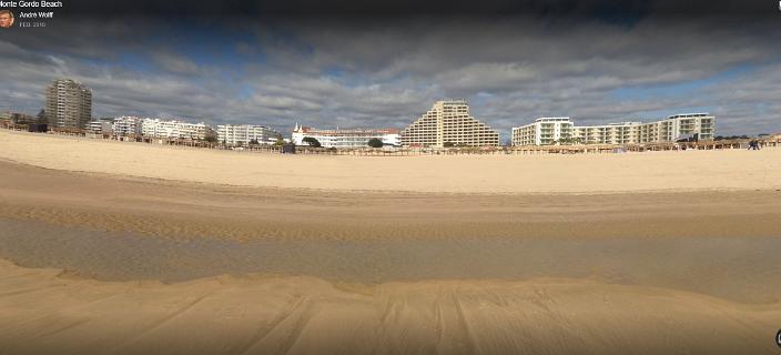 3D panorama van het strand van Monte Gordo, klik  <span class='dummyLink'>hier</span>  om dit panorama te bekijken in de Google Maps viewer.