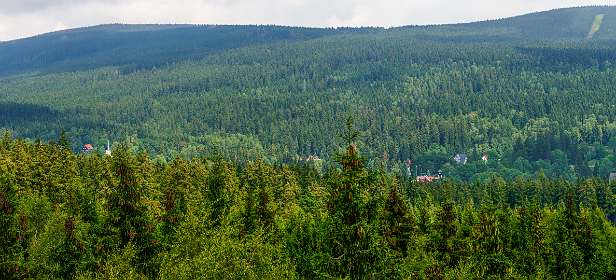 Harz<br>Uitzicht vanaf de Schnarcher-klippen, rechts de Brocken