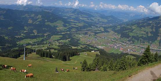 Uitzicht vanaf de Choralpe, rechts Westendorf en achterin rechts het Inn dal