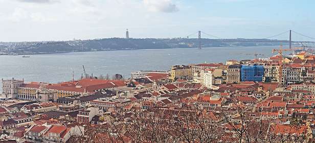 Uitzicht vanaf het Castelo de Sao Jorge op de Ponte 25 de Abril