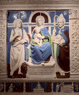 "Retabel met Maria en Christuskind tussen Sint-Hiëronymus en Sint-Nicolaas van Myra",