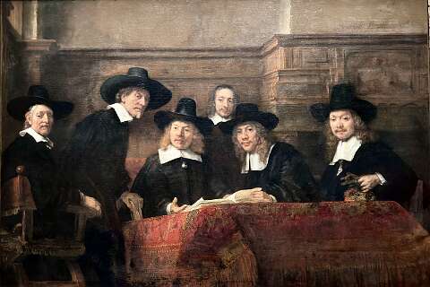 De Staalmeesters geschilderd door Rembrandt van Rijn rond 1662