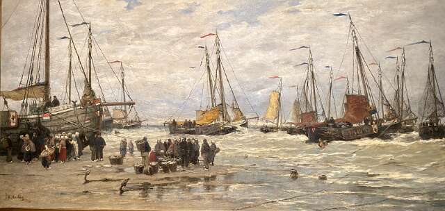 Pinken in de branding uit circa 1875-1885 van de bekende Nederlandse kunstschilder Hendrik Willem Mesdag