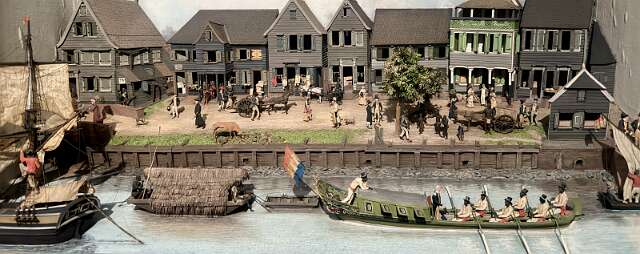 Diorama van de Waterkant van Paramaribo uit 1820, gemaakt door de Surinaamse kunstenaar Gerrit Schouten