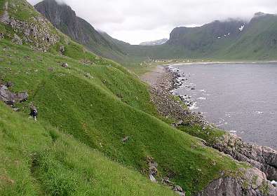 Het pad naar Eggum, in de achtergrond Unnstad