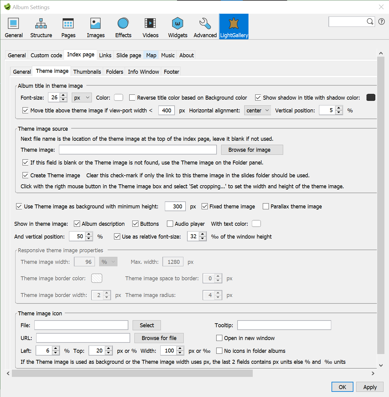 Skin settings – Index page / Theme image