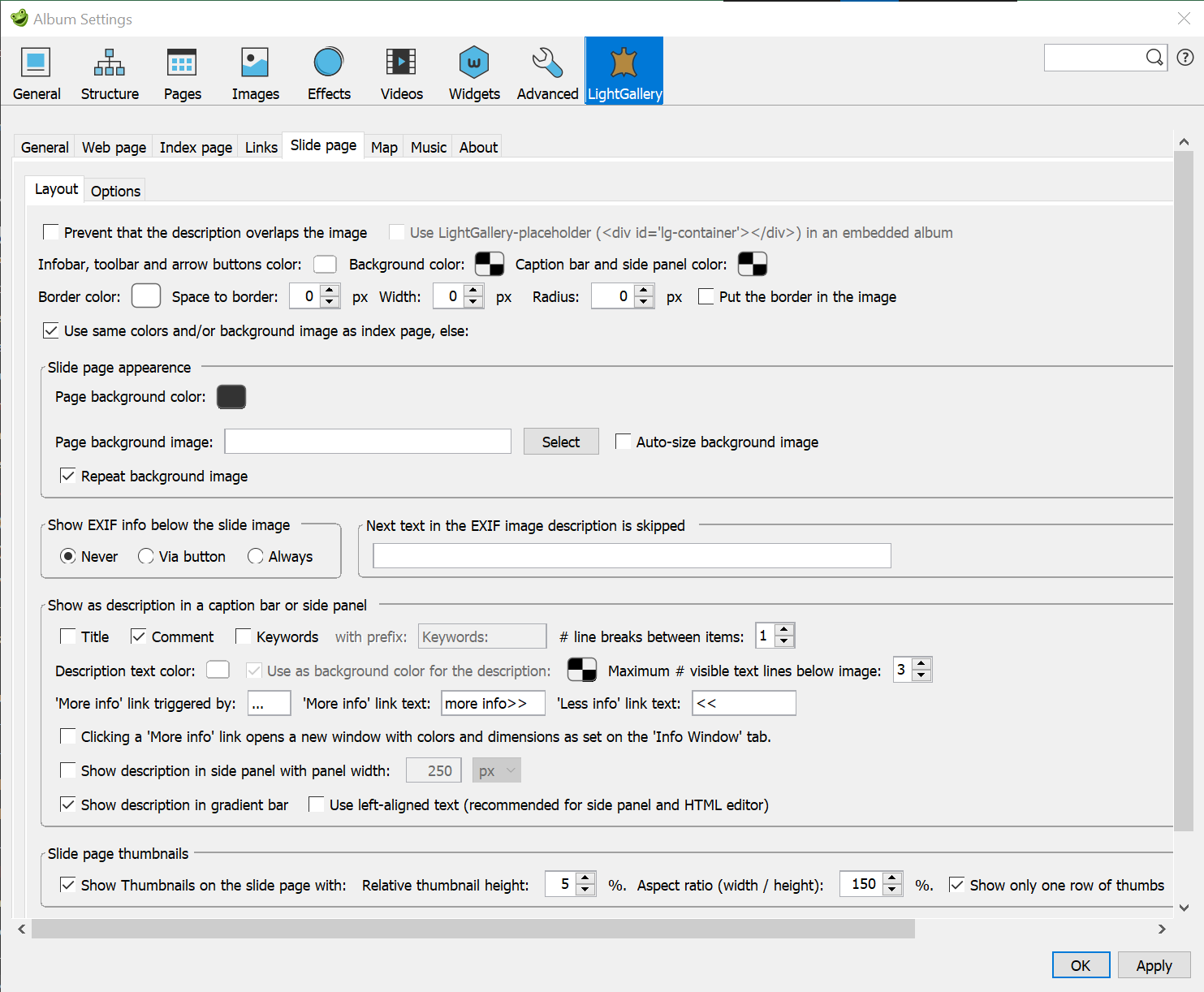 Skin settings – Slide page / Layout