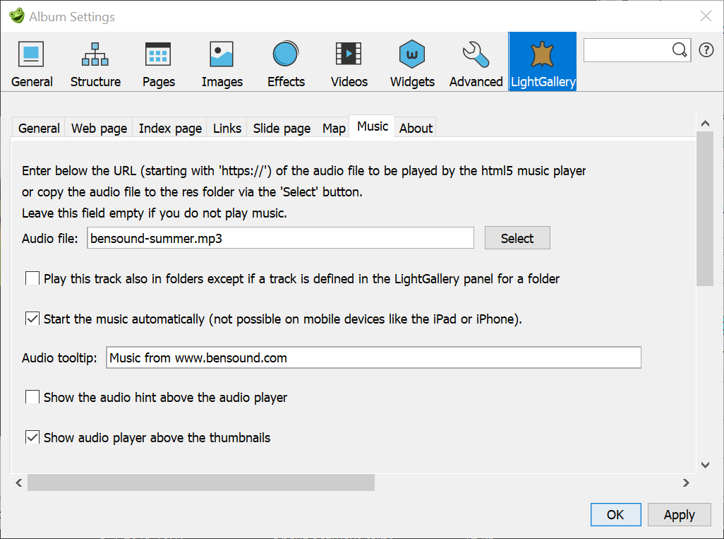 Skin settings – Music