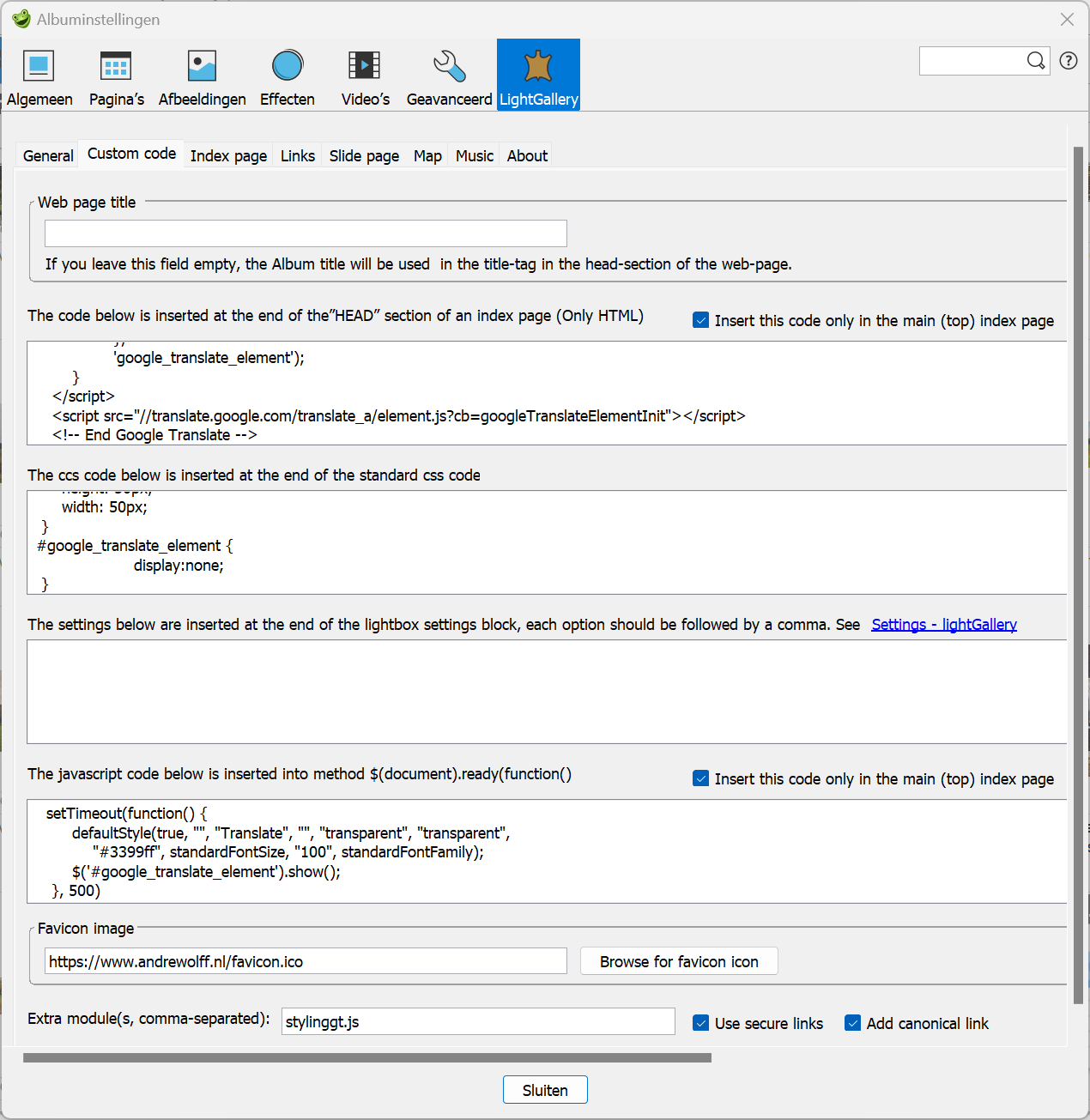 Skin settings – Custom code