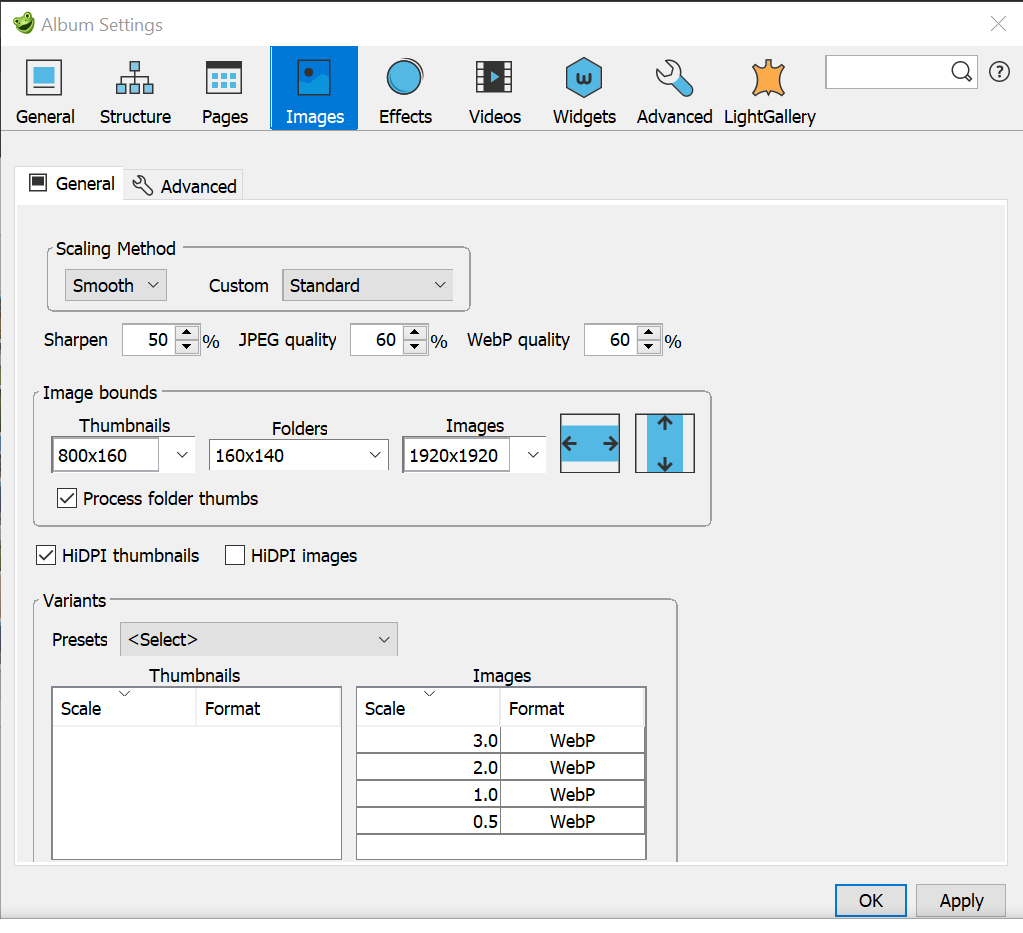 Album Settings – Images