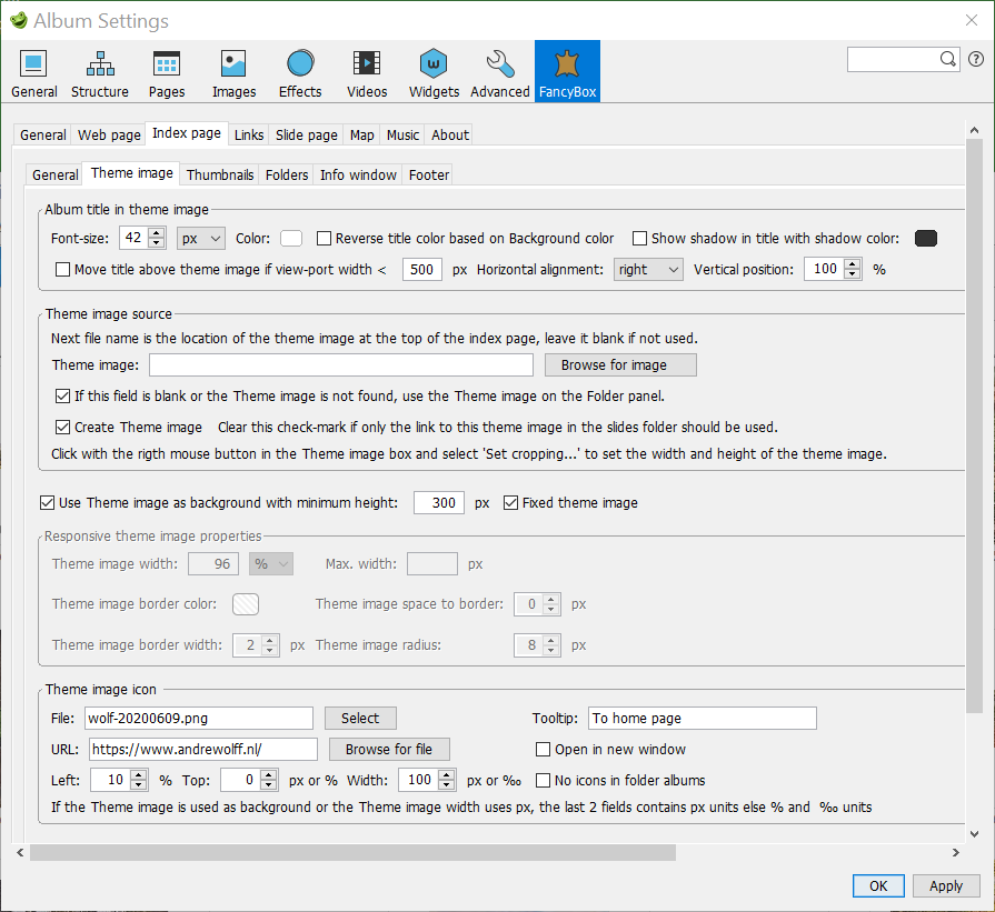 Skin settings – Index page / Theme image