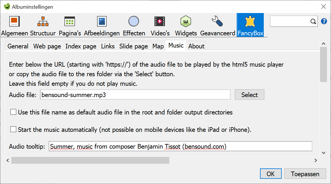 Skin settings – Music