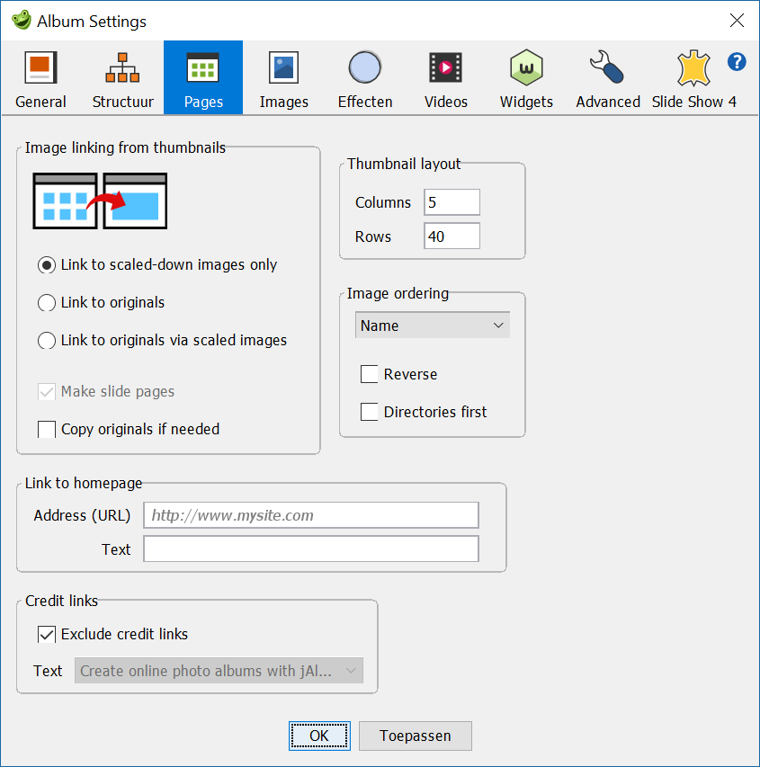 Album Settings – Pages