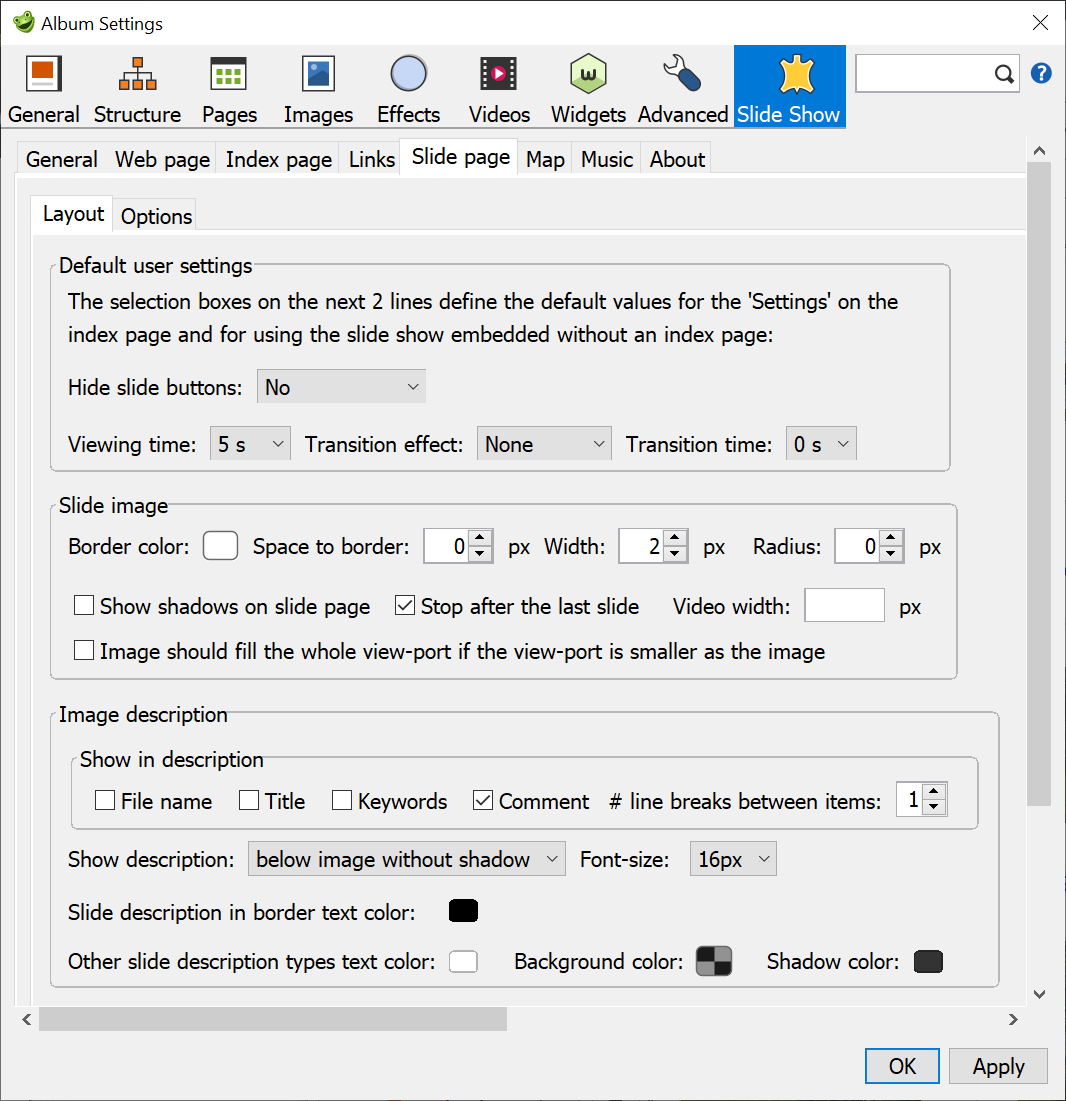 Slide Show 4 settings – Slide page / Layout