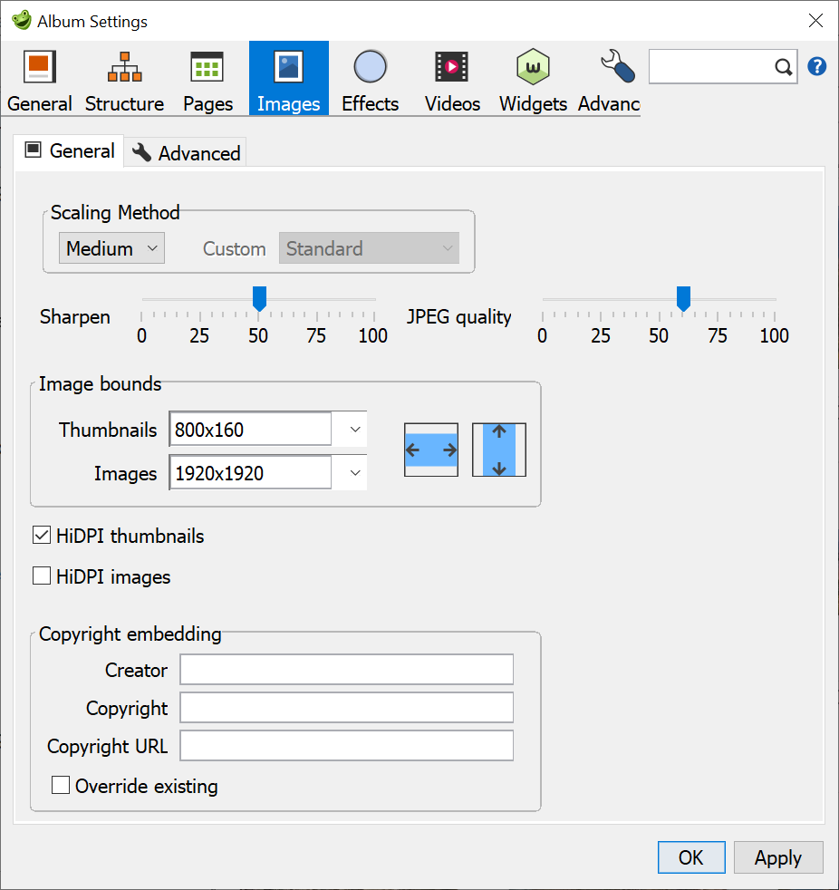 Album Settings – Images
